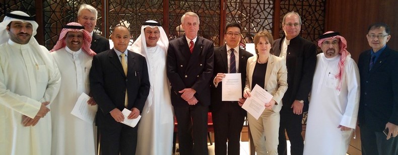 Sami Al-Shammari, Manager of Administration Affairs at the Olympic Council of Asia (OCA) Dr. Mubarak al Swilim, President Asian Air Sports Federation (AASF); Markus Haggeney, FAI Sports and Events Director; Husain al Musallam, OCA Dire