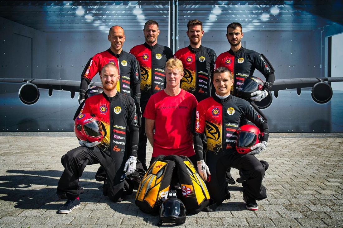 Gary Smith centre with HayaBusa skydiving